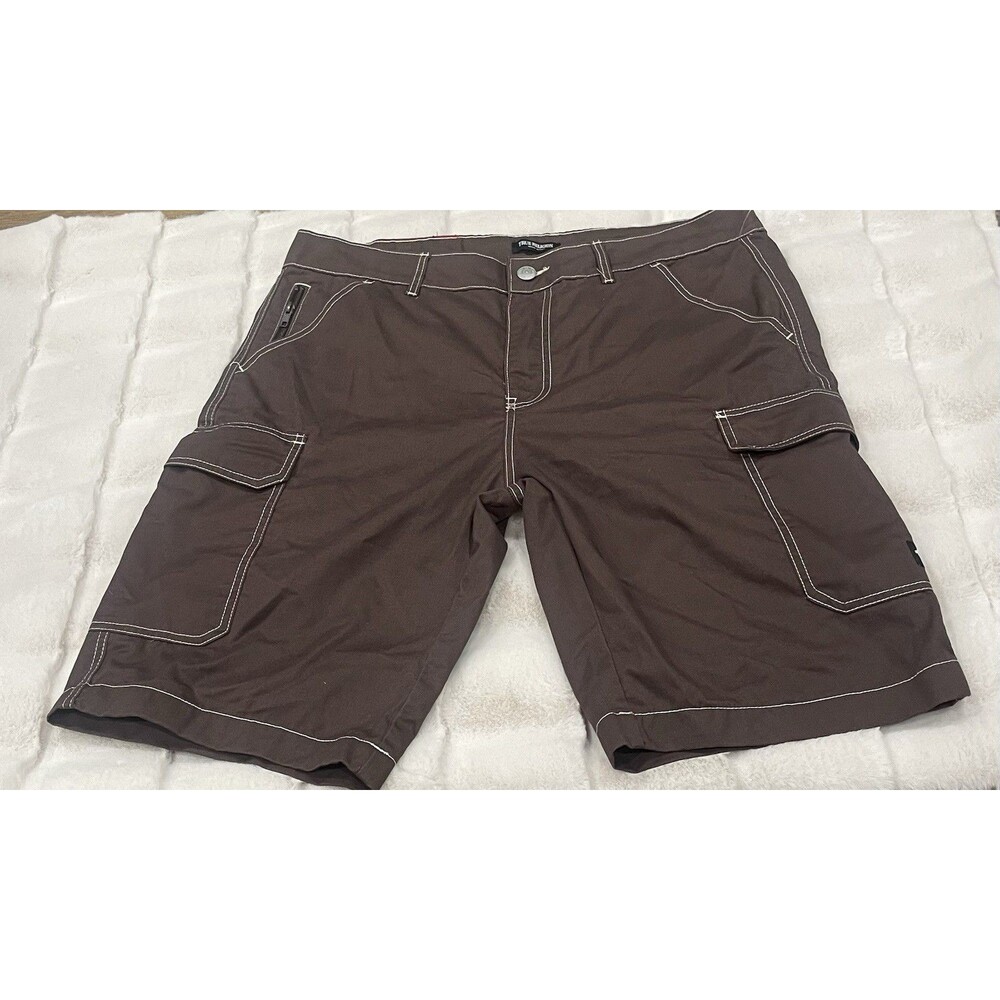 True Religion Cargo Shorts Brown Cotton Canvas Contrast Stitching Utility Men 38